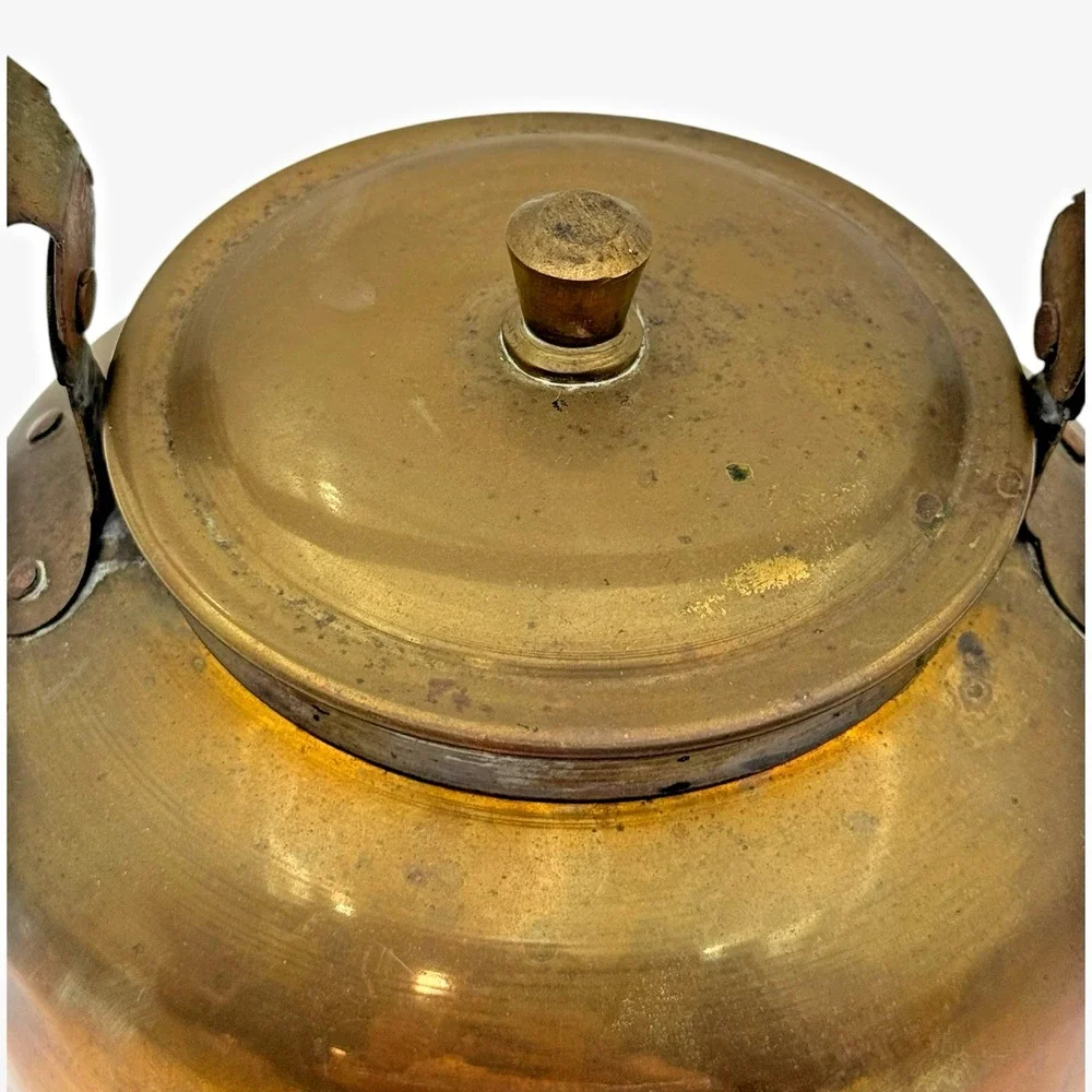 Brass Tea Kettle Primitive Farmhouse Cottage Cabin Rustic Kitchen Decor Vintage